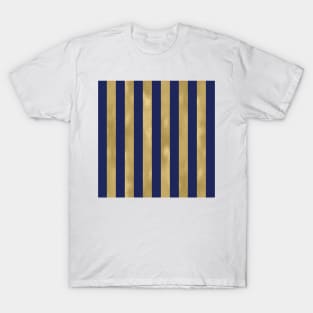 Navy Blue and Gold Metallic Vertical Stripes T-Shirt